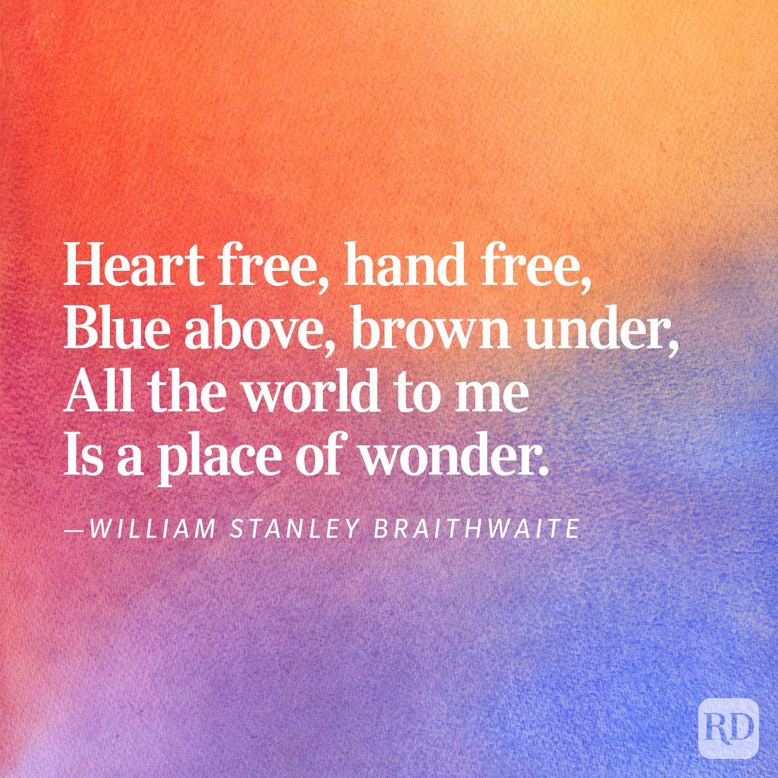 Text on a vibrant gradient background features a poem by William Stanley Braithwaite. The gradient transitions from orange to purple.