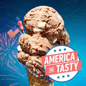 America The Tasty 2025 Rocky Road ice cream cone with fireworks in the background