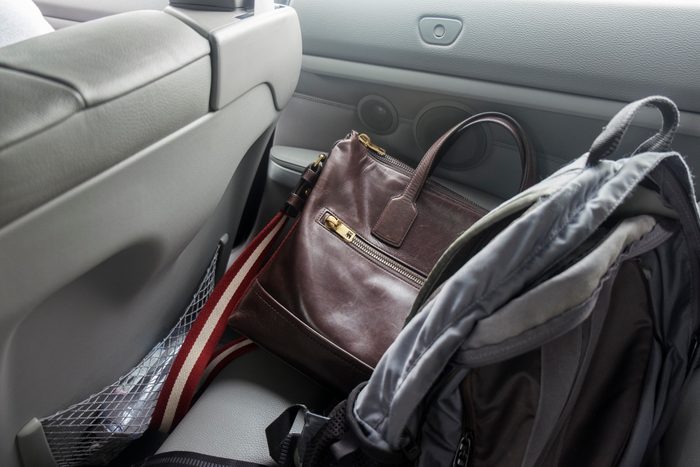 bags on a car backseat