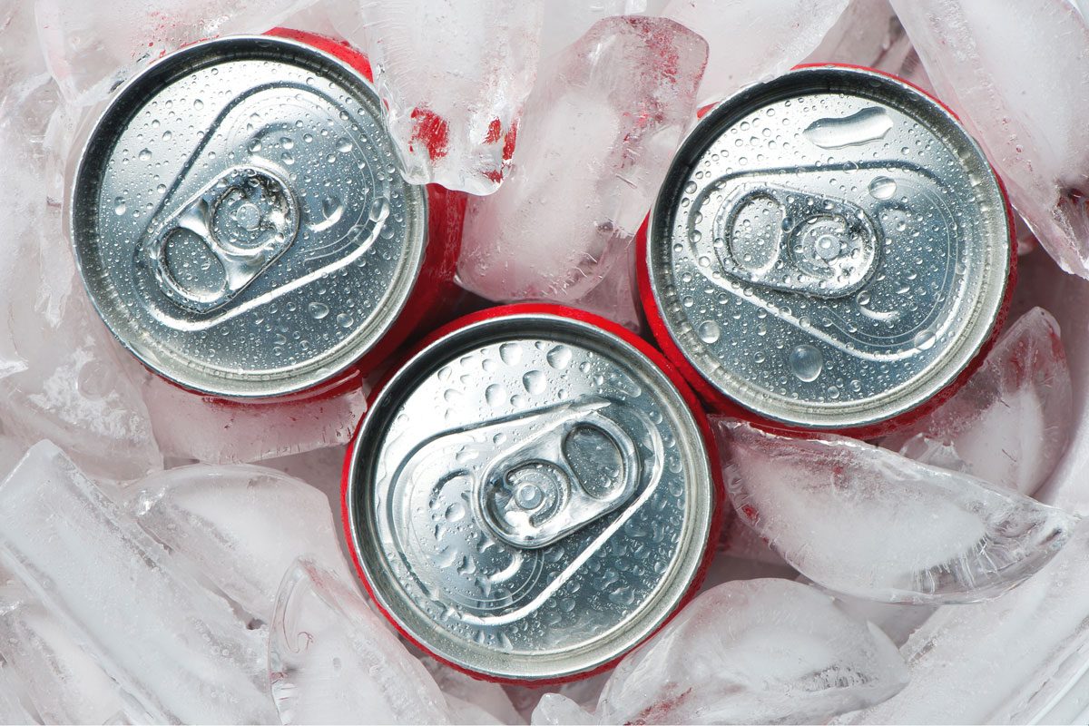 Top View Shot Of Iced Metallic Cans