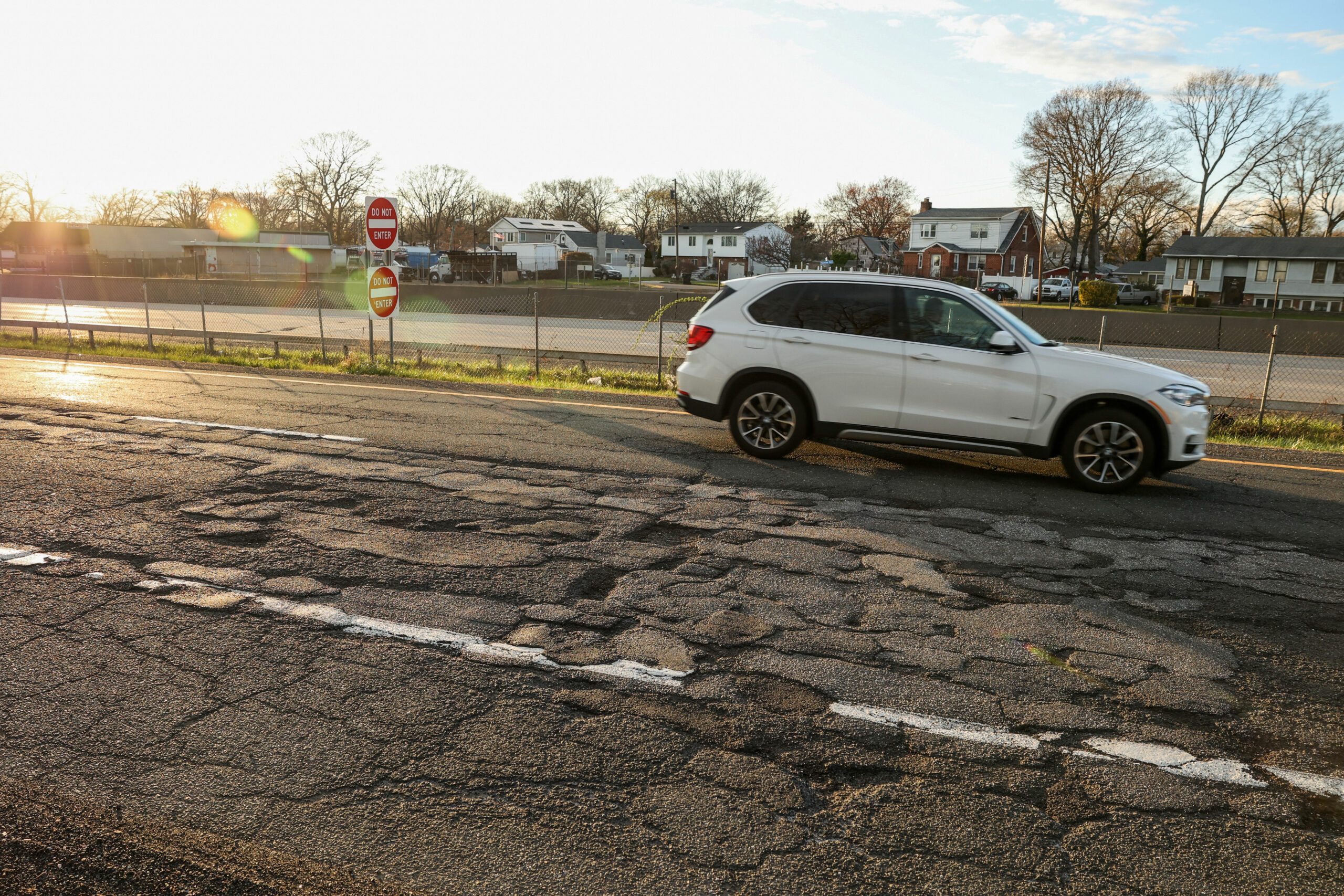Potholes on Sunrise Highway Service Road in West Islip